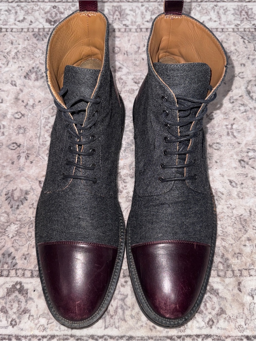 TAFT The Jack Boot Felt Wool Leather Mens 12 EU 45 Gray Oxblood Business Casual